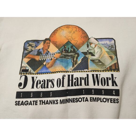 Vtg Oneita Power-Sweats Mens Pullover Sweatshirt White XXL SEAGATE 1989-1994 USA - Picture 2 of 6